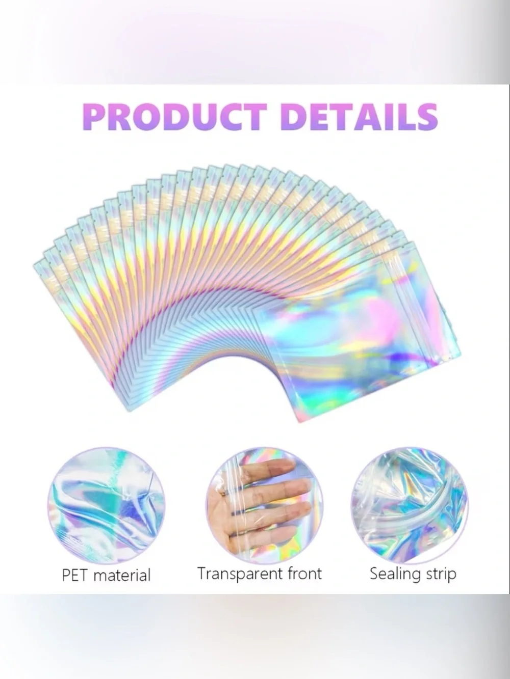 Holographic Reusable Zip Pouches 4x6 pack of 20